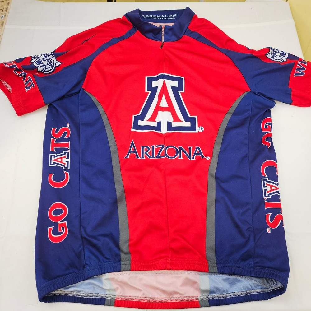 Adrenaline Promotions Arizona Wildcats Cycling Jersey Mens XL Red Navy Blue Zip